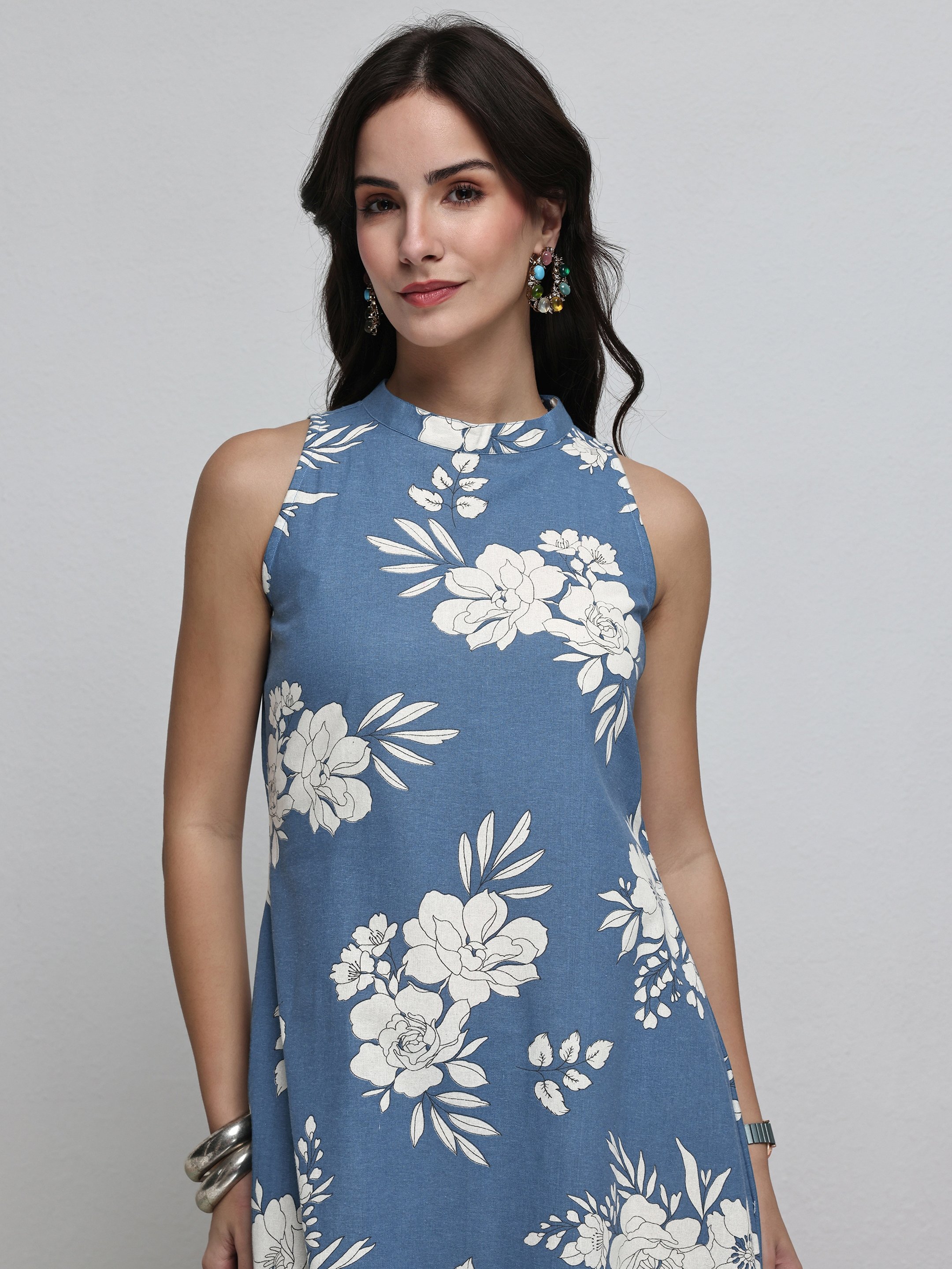 Blue Printed Cotton Blend Kurta and Pants Co-Ords