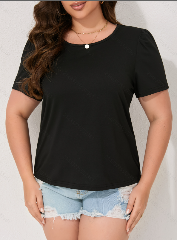 Plus Size Black Solid Short Sleeves Top
