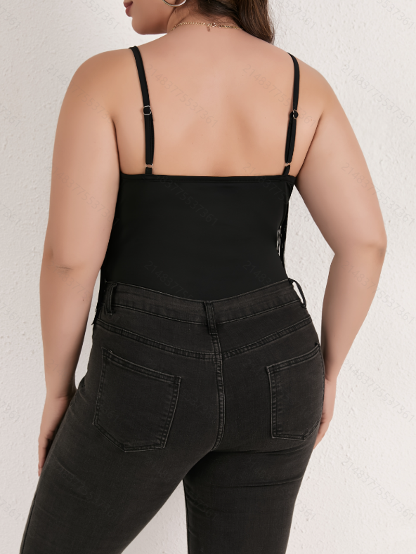 Plus Size Black Strappy Fringe Bodysuit