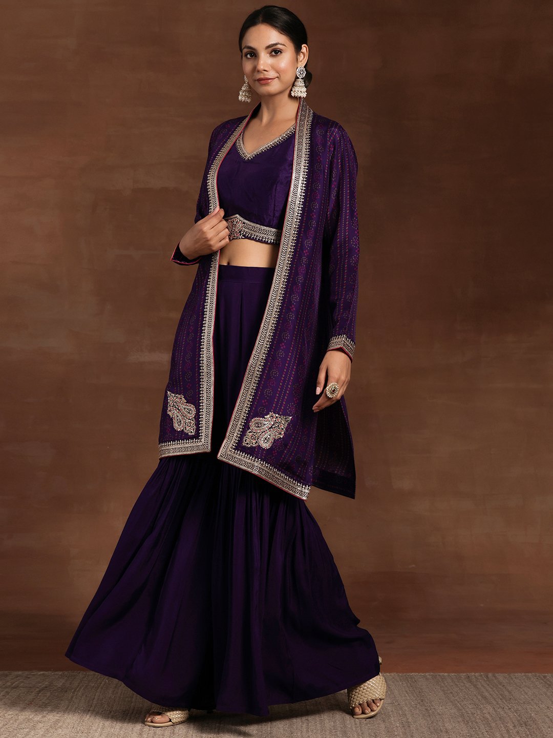 Purple Embroidered Silk Blend Co-Ords