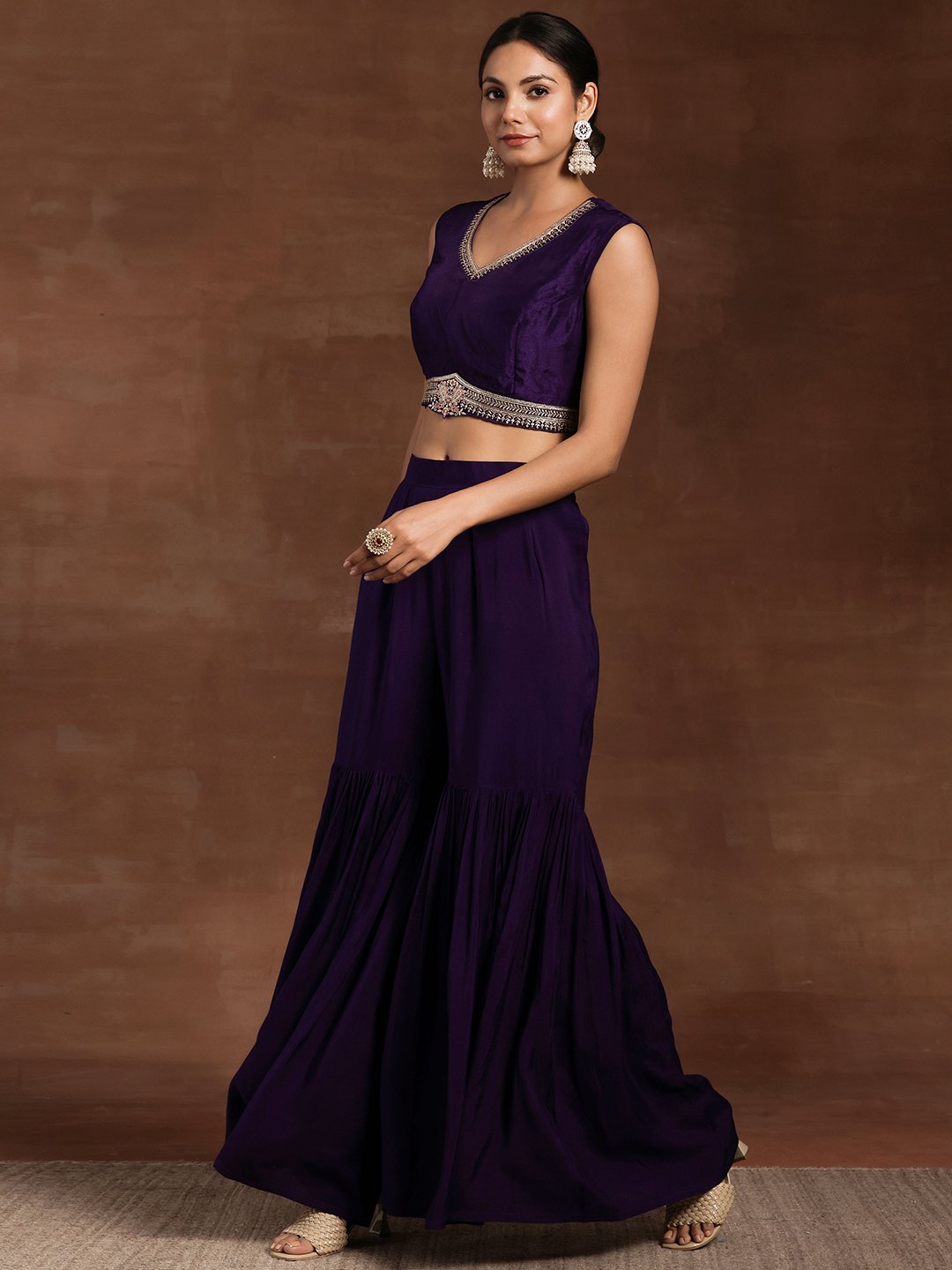 Purple Embroidered Silk Blend Co-Ords