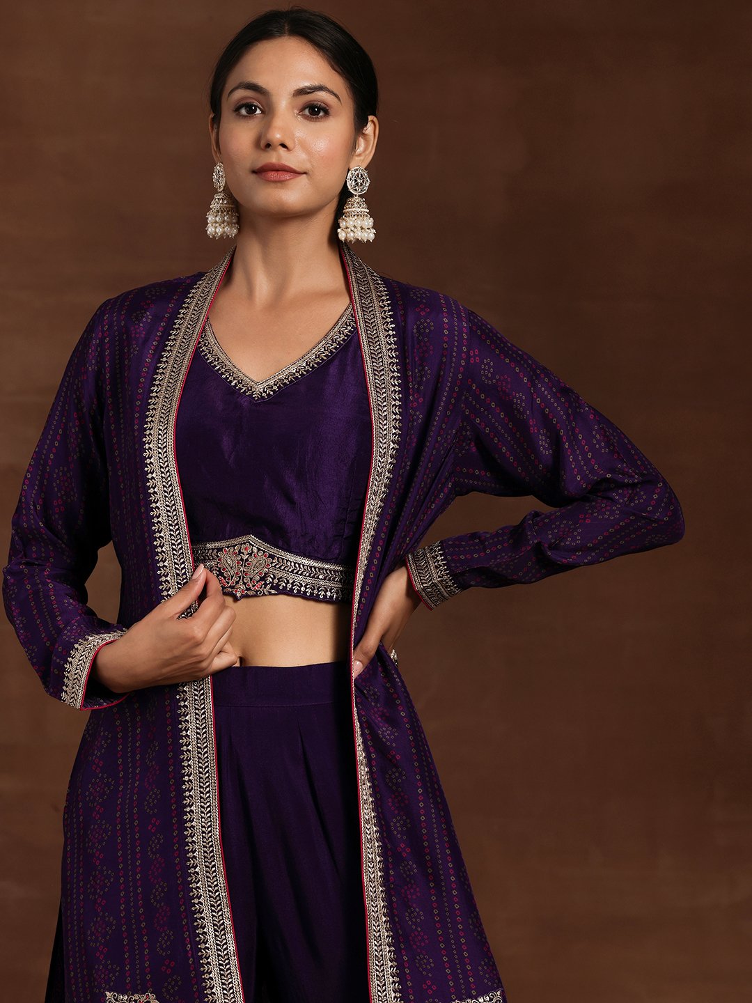 Purple Embroidered Silk Blend Co-Ords