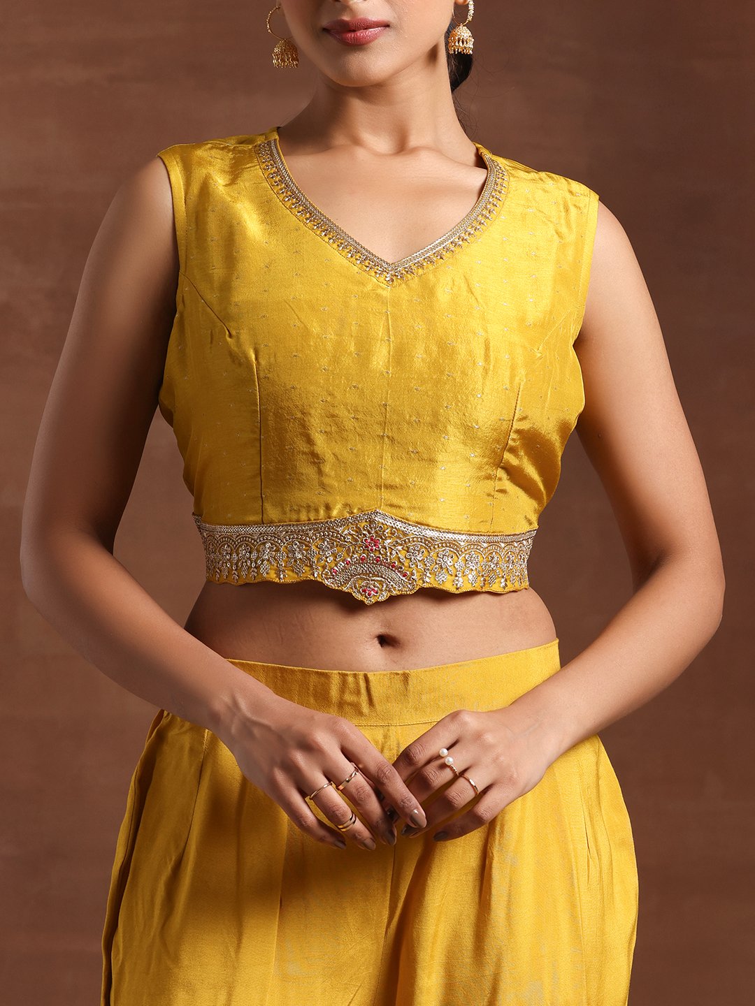 Mustard Embroidered Silk Blend Co-Ords