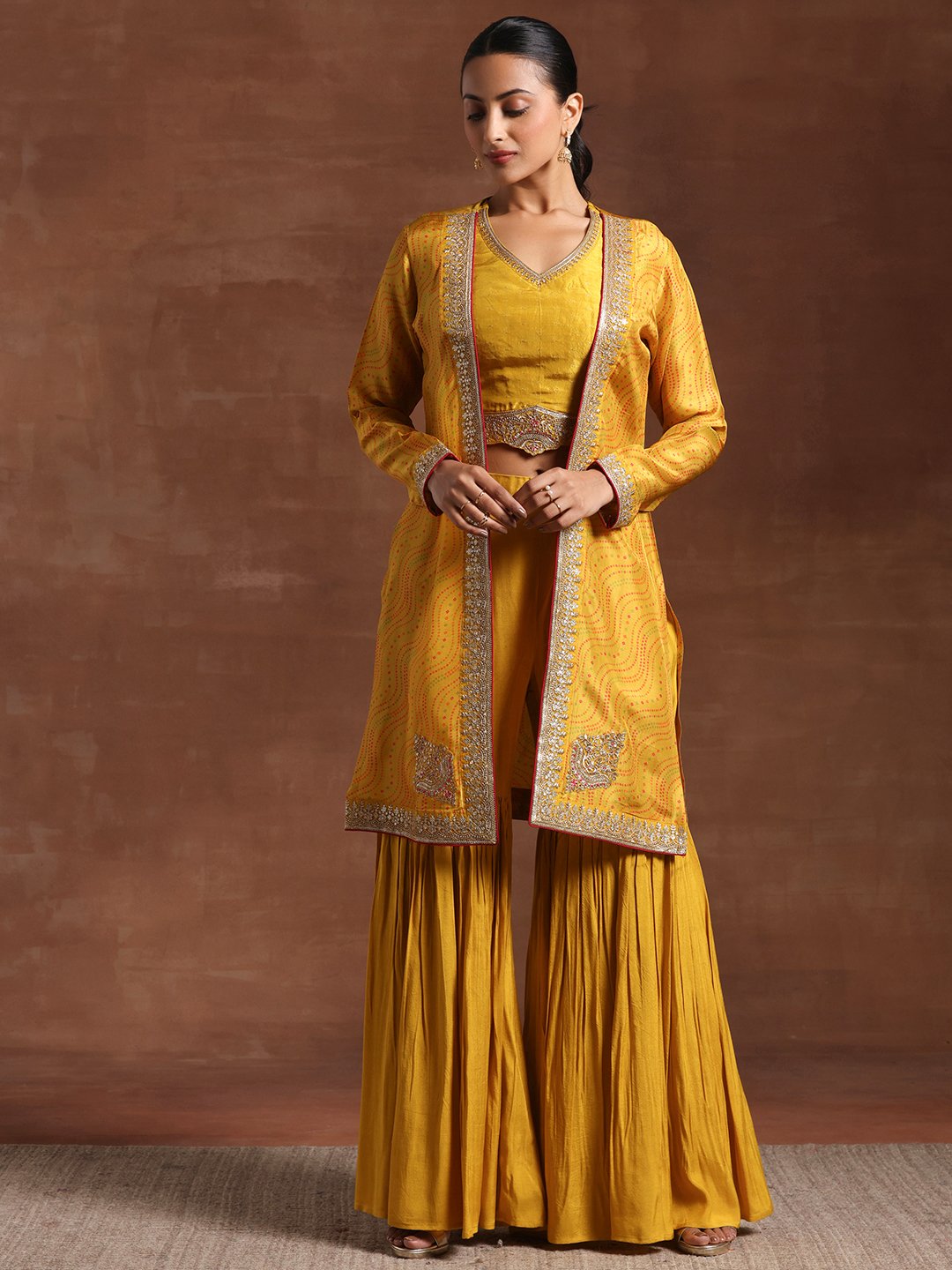 Mustard Embroidered Silk Blend Co-Ords