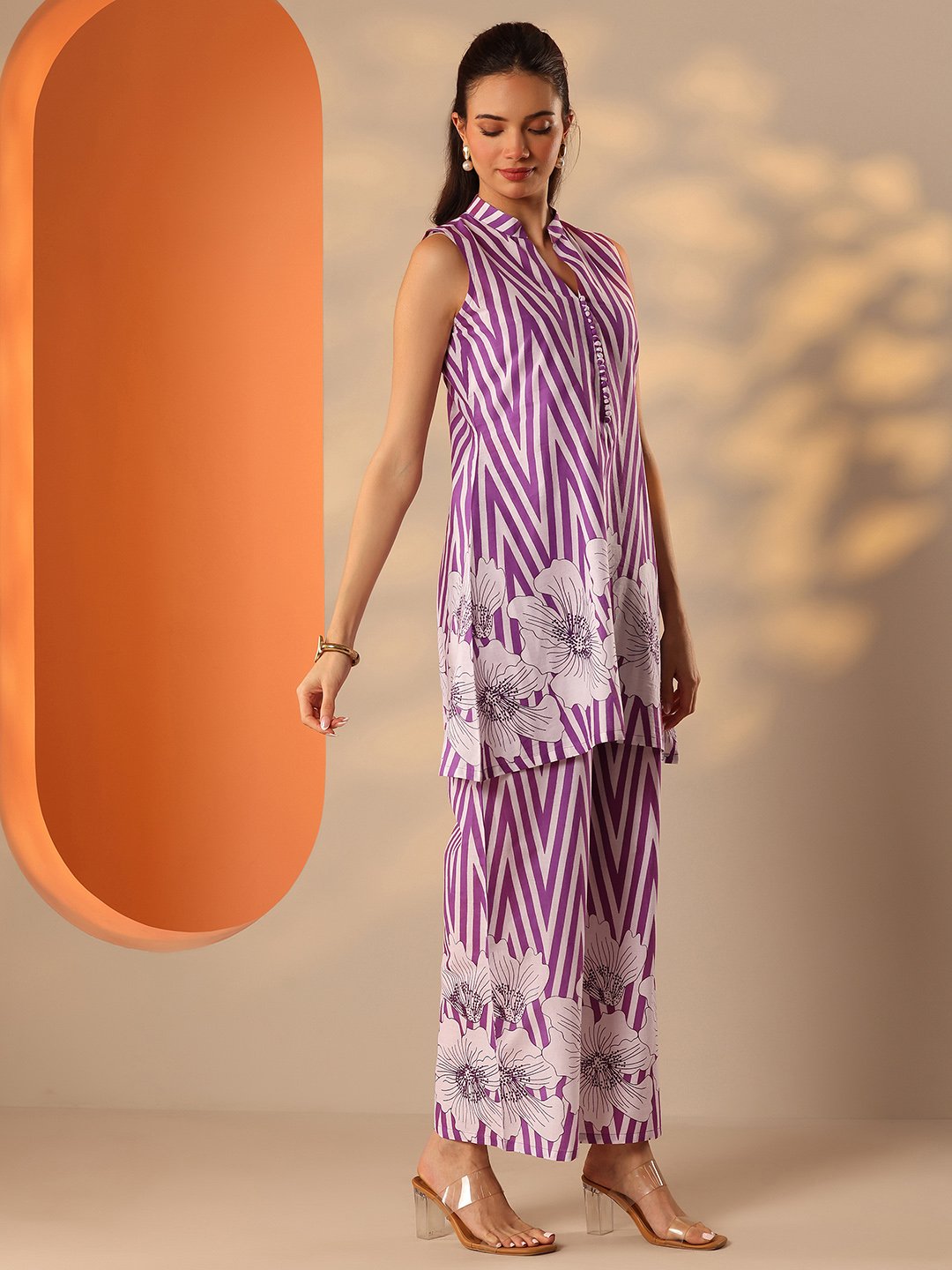 Purple Printed Cotton Co-Ords