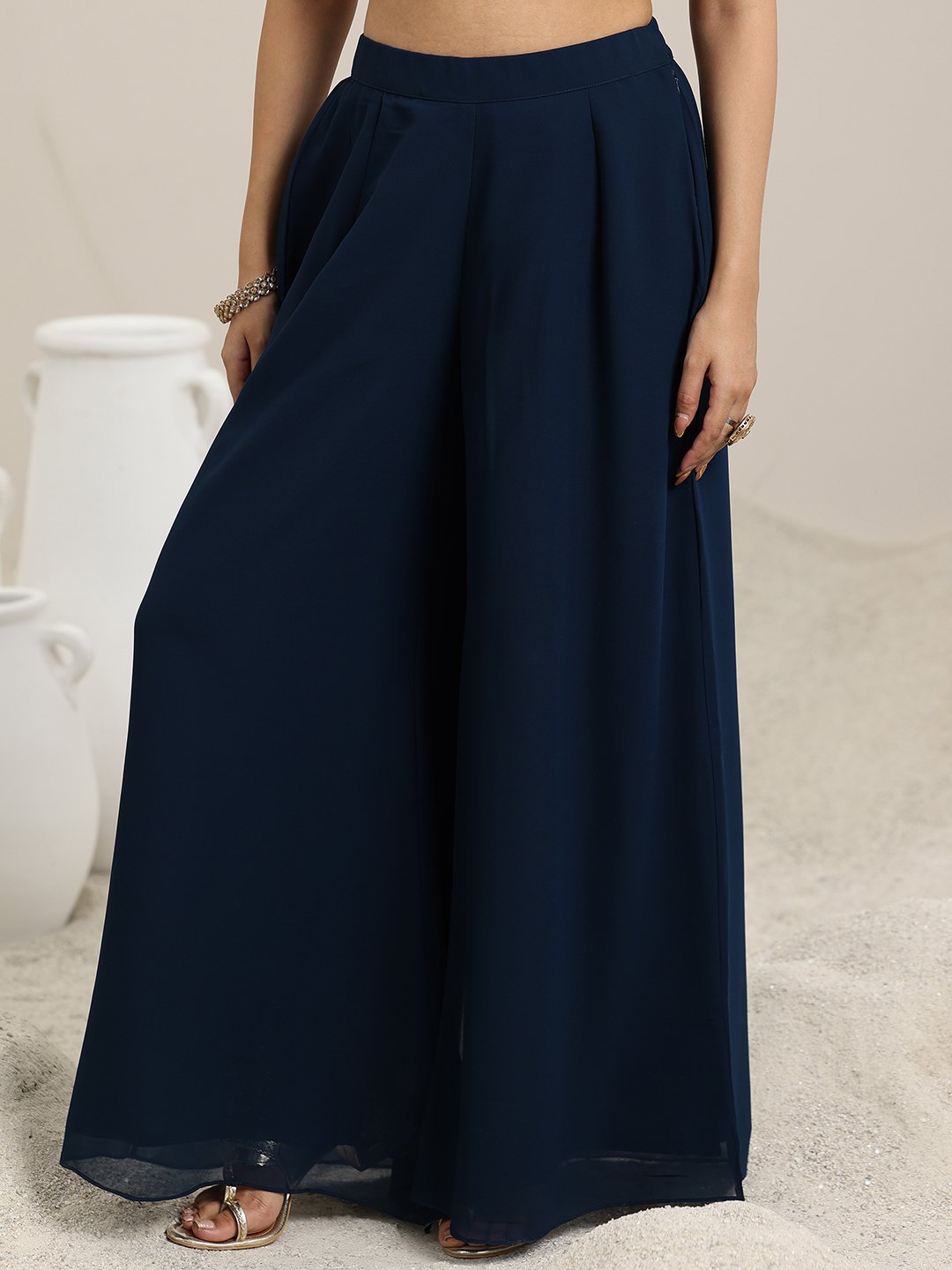 Blue Embellished Georgette Kurta and Pants Co-Ords