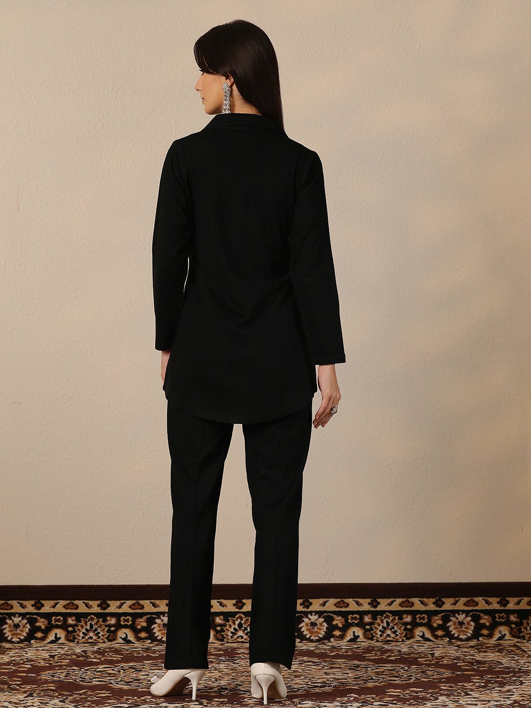 Black Floral Wool Like Top and Pants Co-Ords