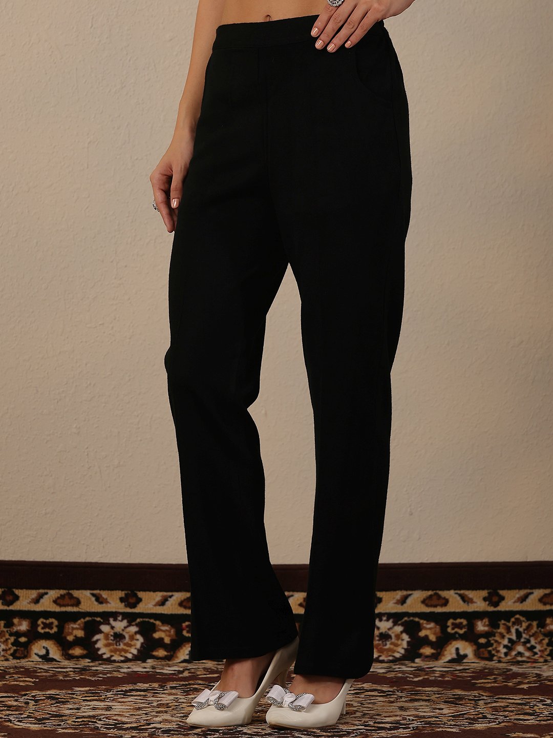 Black Floral Wool Like Top and Pants Co-Ords