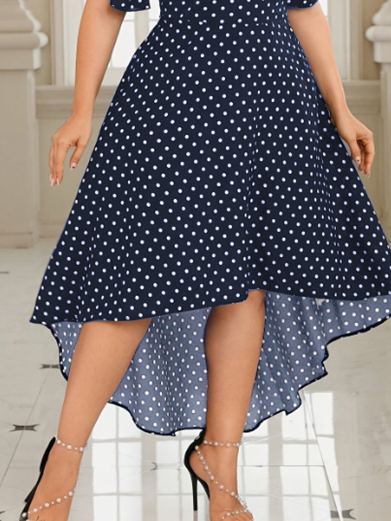 Plus Size Dark Blue Polka Dot A-Line Dress
