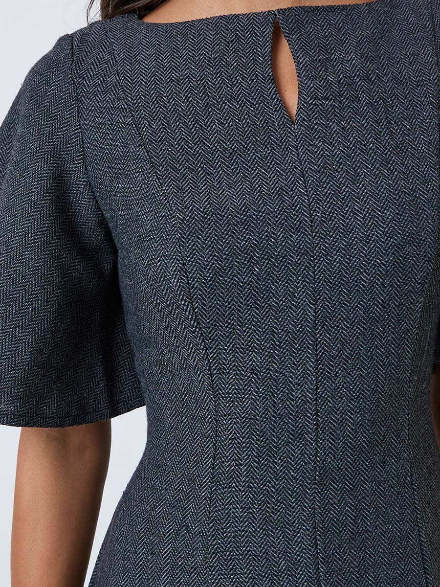 Charcoal A-Line Maxi Dress with Flutter Sleeves
