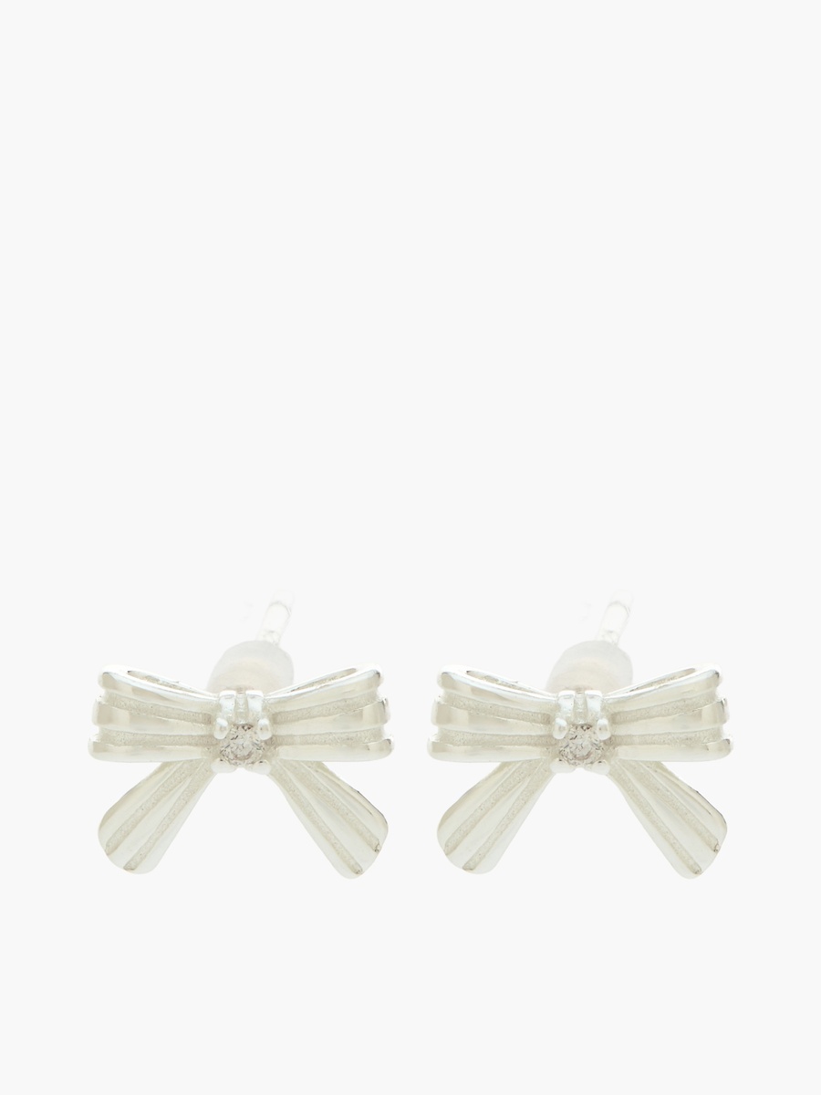 Silver Tone Bow Stud Earrings with Pushback Closure