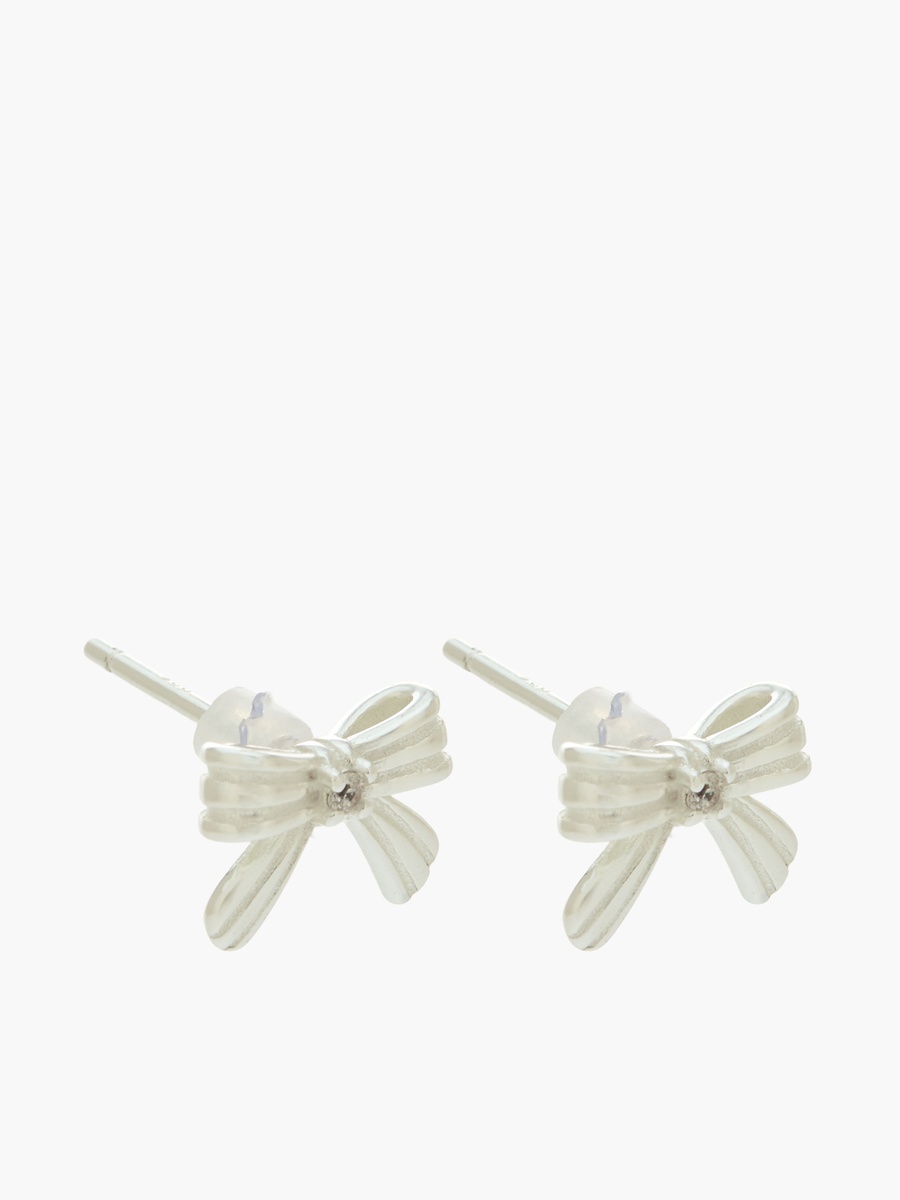 Silver Tone Bow Stud Earrings with Pushback Closure