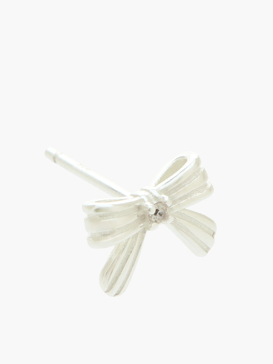 Silver Tone Bow Stud Earrings with Pushback Closure