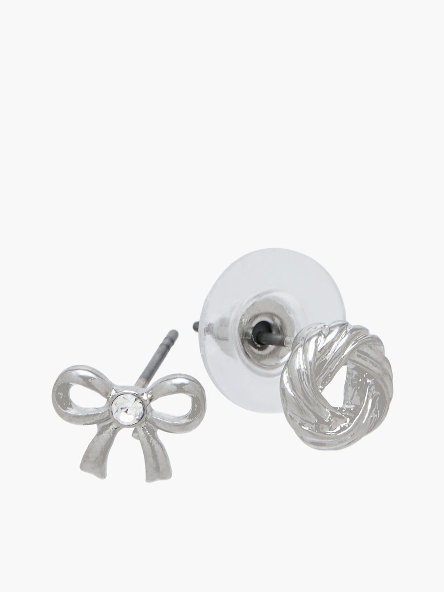 Pack of 12 Silver Tone Stud Earrings with Pushback Closure