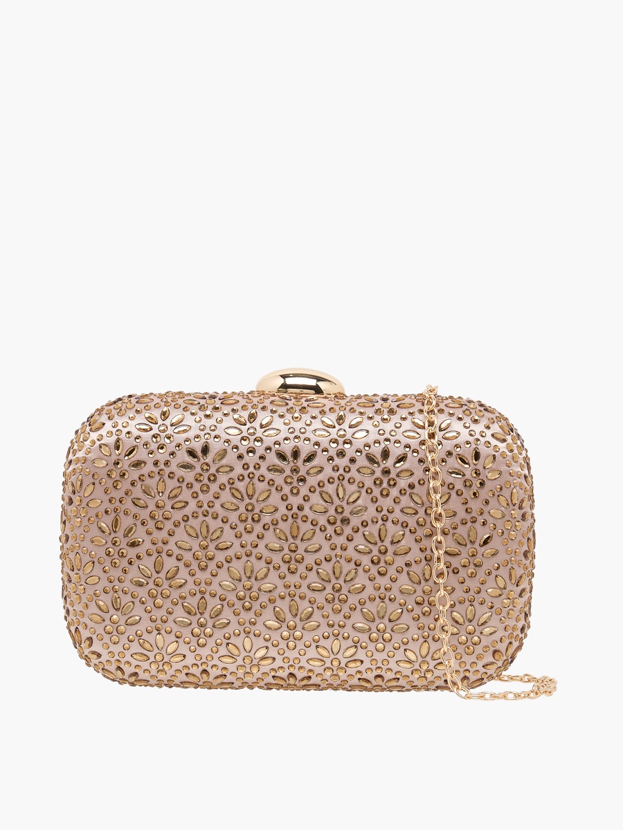 Embellished Clutch with Detachable Chain Strap