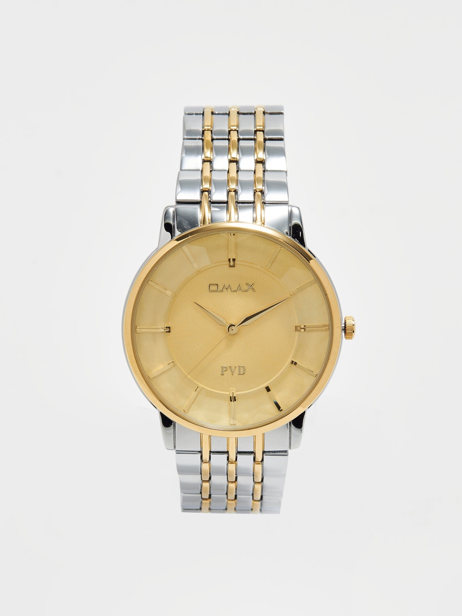 Men Silver and Gold Stainless Steel Strap Analog Wrist Watch - 00NSC007N001