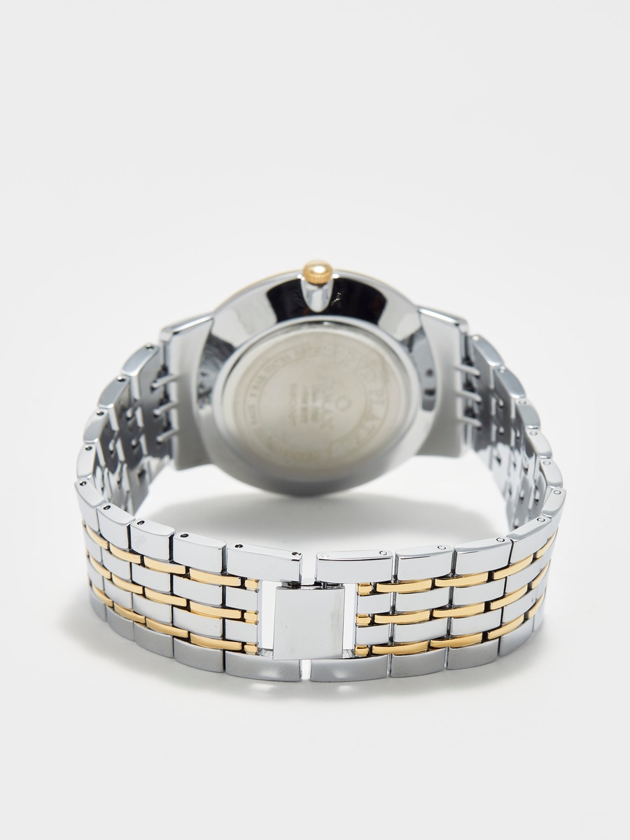 Men Silver and Gold Stainless Steel Strap Analog Wrist Watch - 00NSC007N001