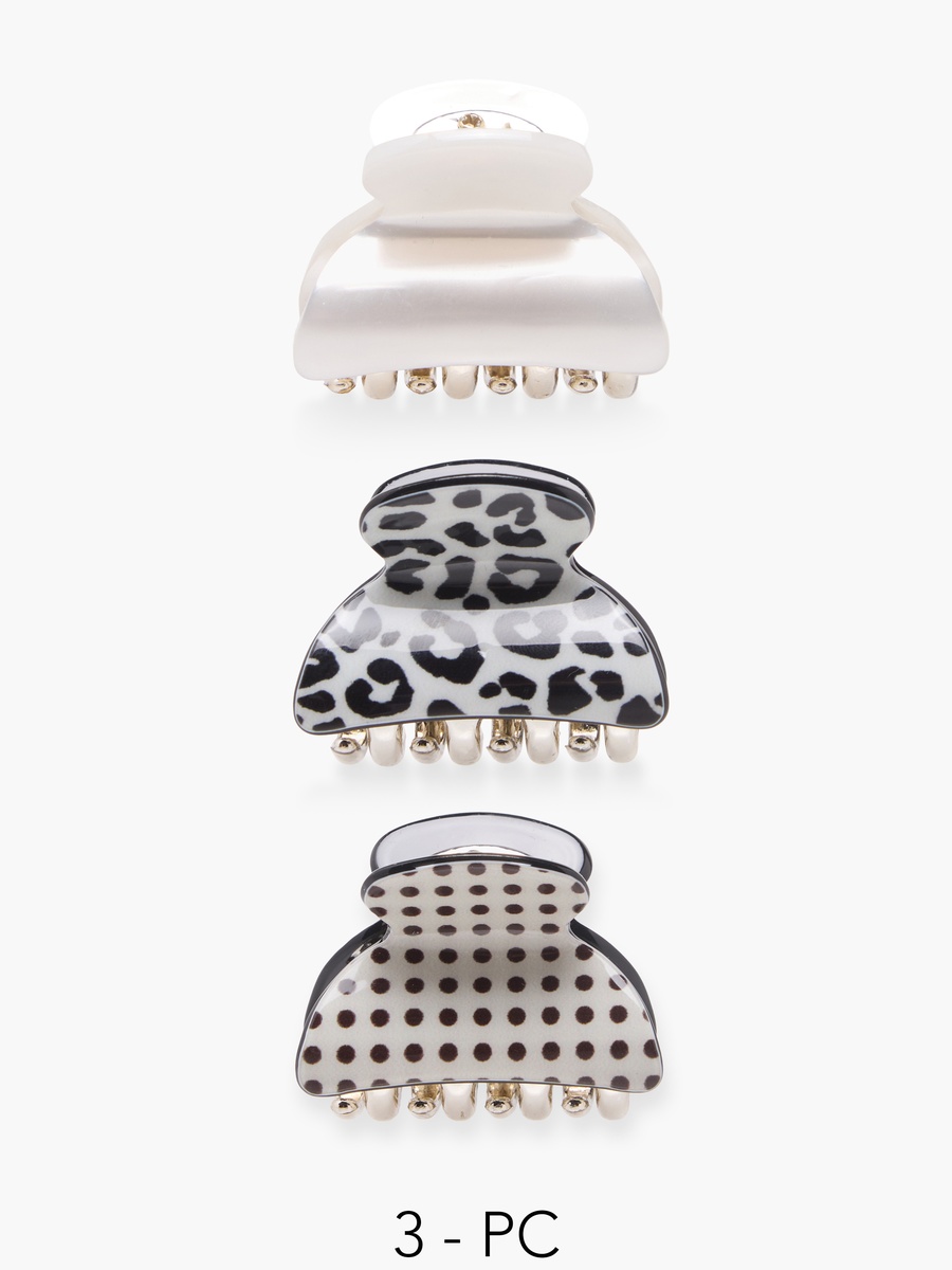 Pack of 3 Curved Hair Clamp with Assorted Design
