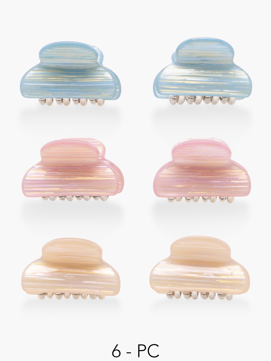 Pack of 6 Curved Hair Clamps with Marble Print