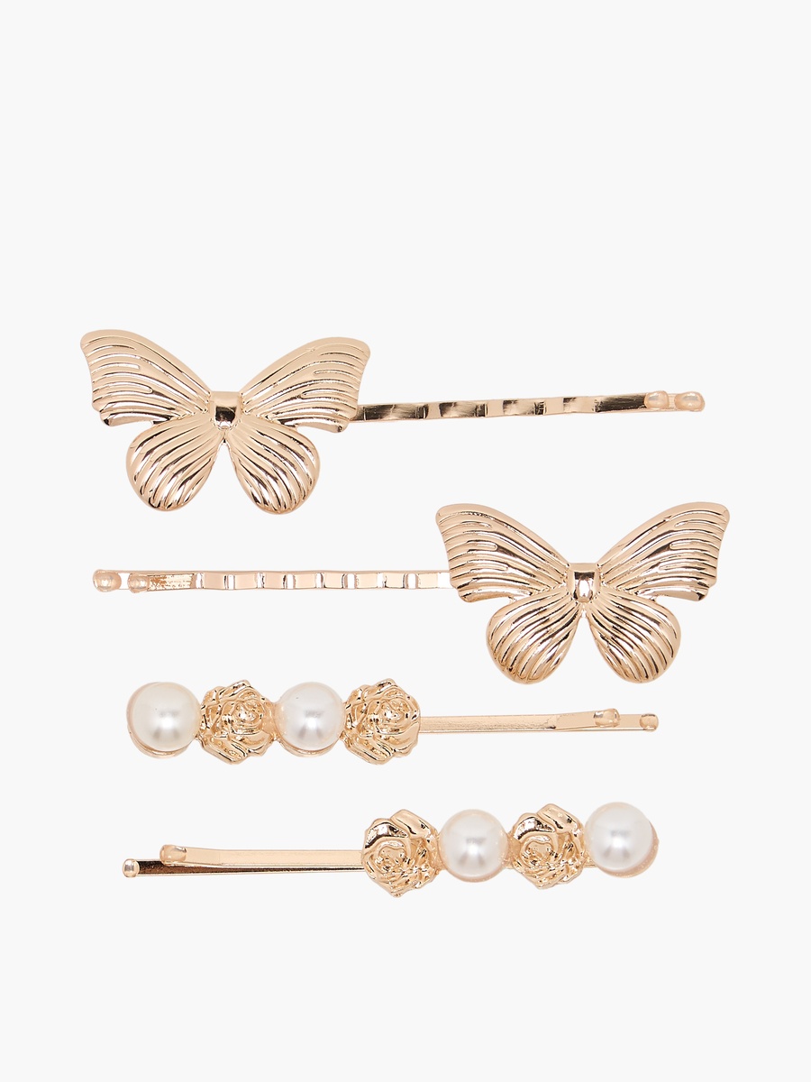Pack of 4 Metallic Hairpins with Butterfly Embellishments