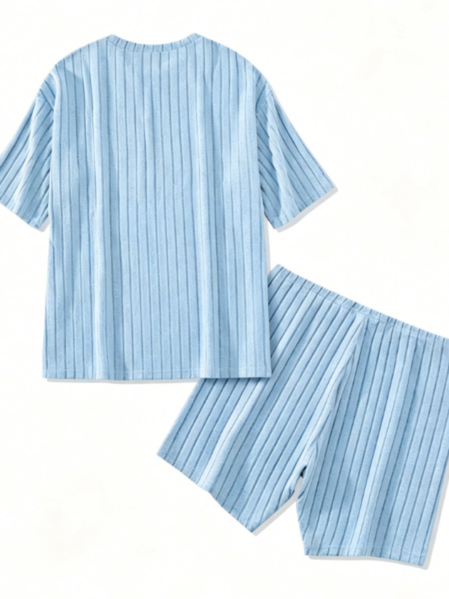 Plus Size Blue Textured T-Shirt and Shorts Pyjama Set