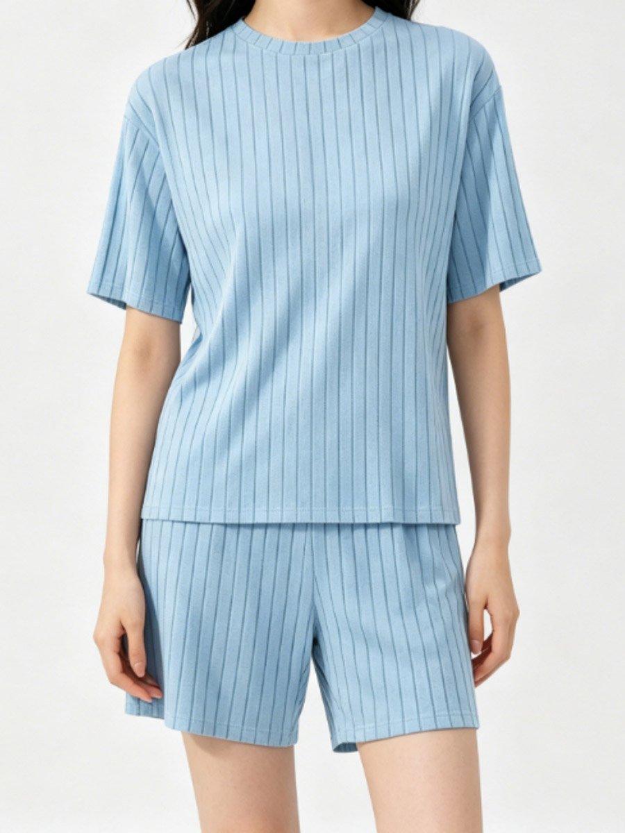 Plus Size Blue Textured T-Shirt and Shorts Pyjama Set