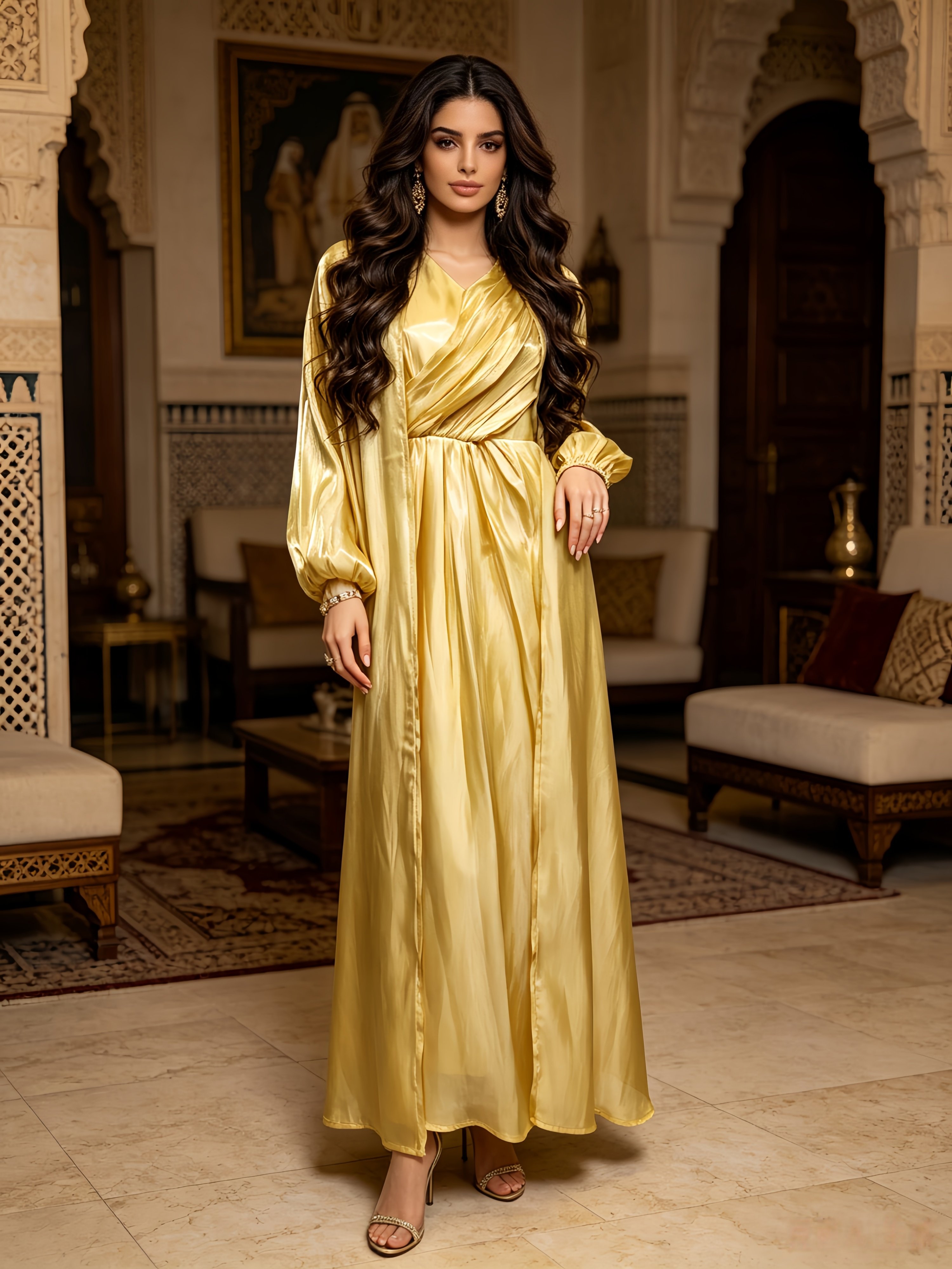 Yellow A-Line Dress with Long Sleeves