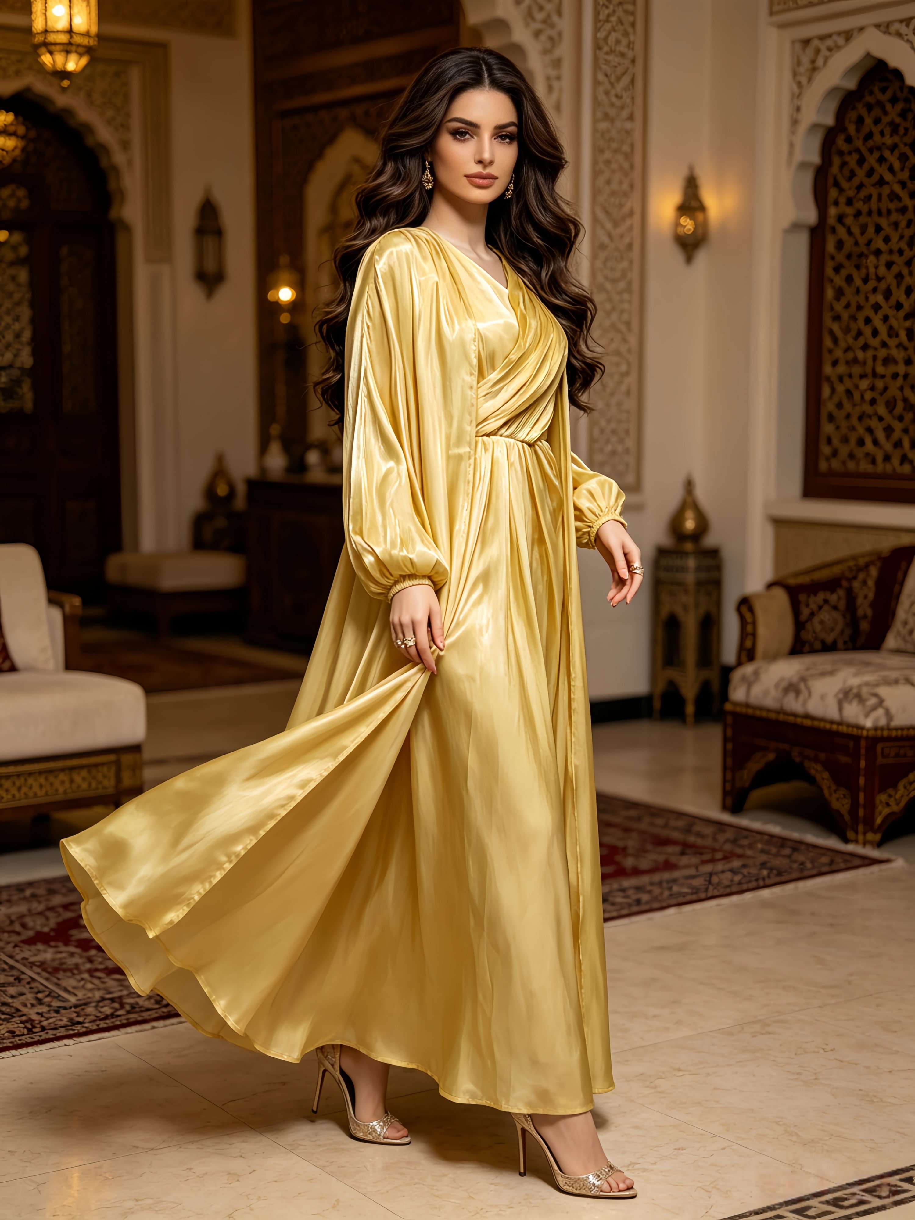 Yellow A-Line Dress with Long Sleeves