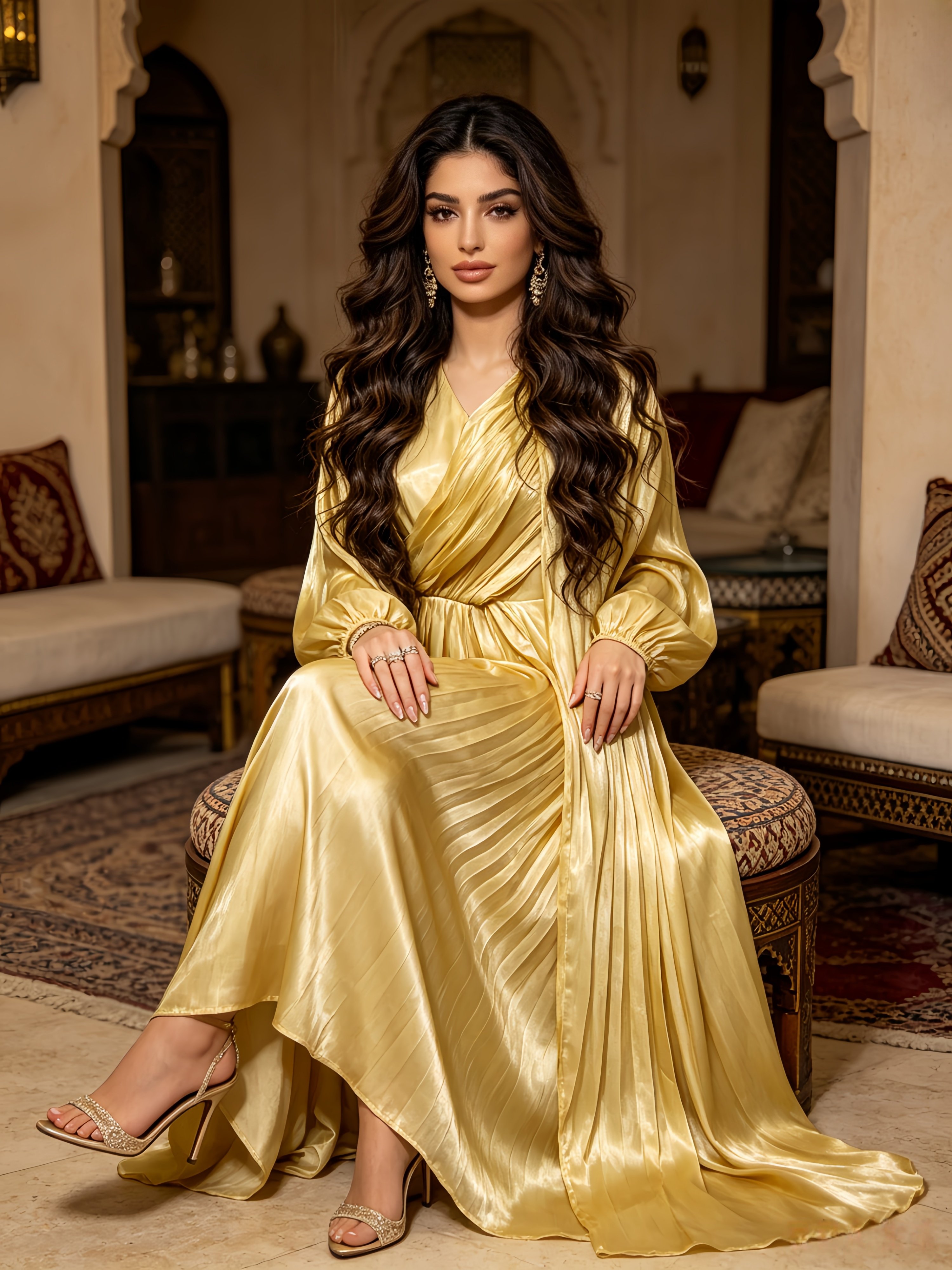 Yellow A-Line Dress with Long Sleeves