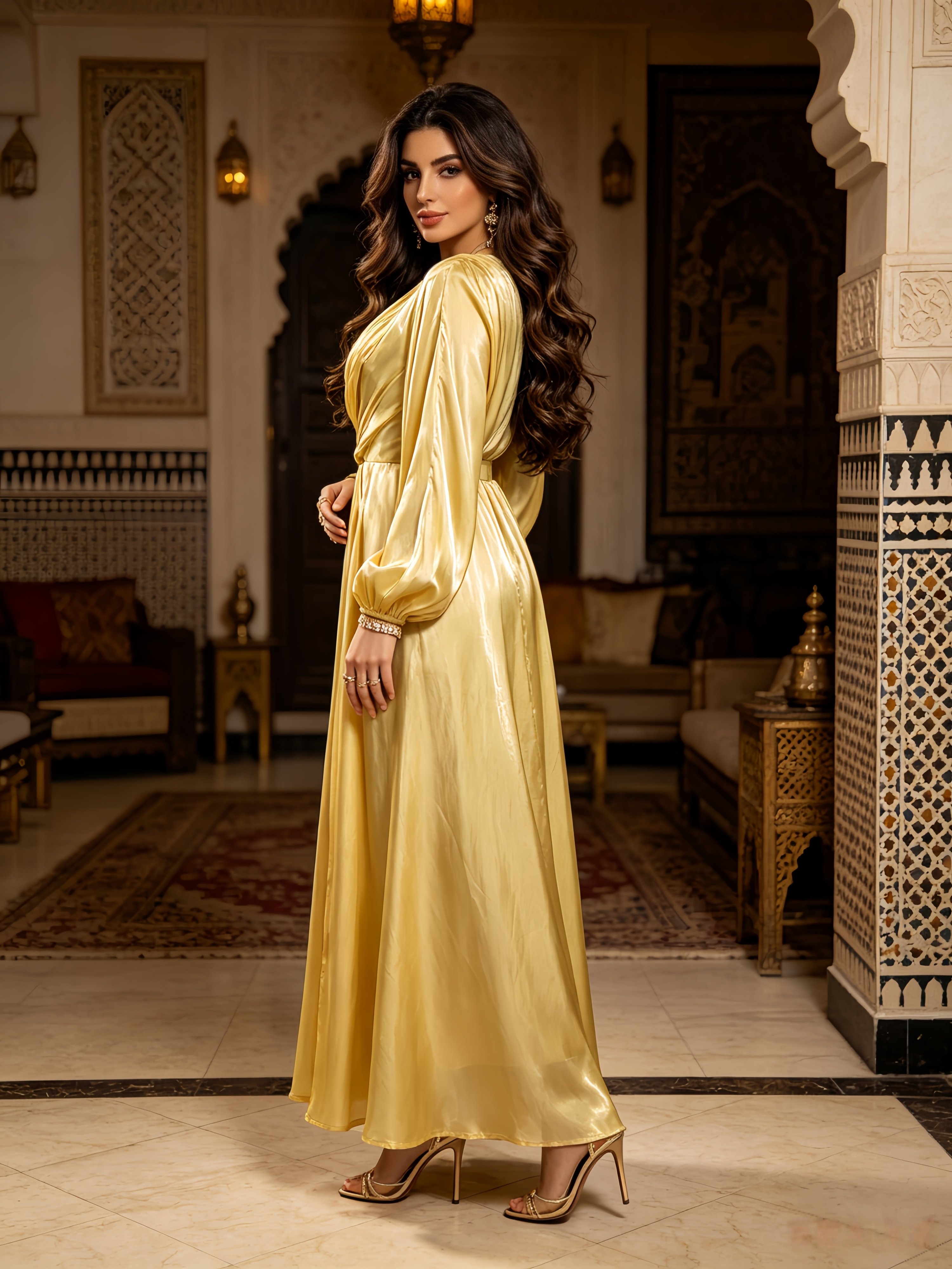 Yellow A-Line Dress with Long Sleeves