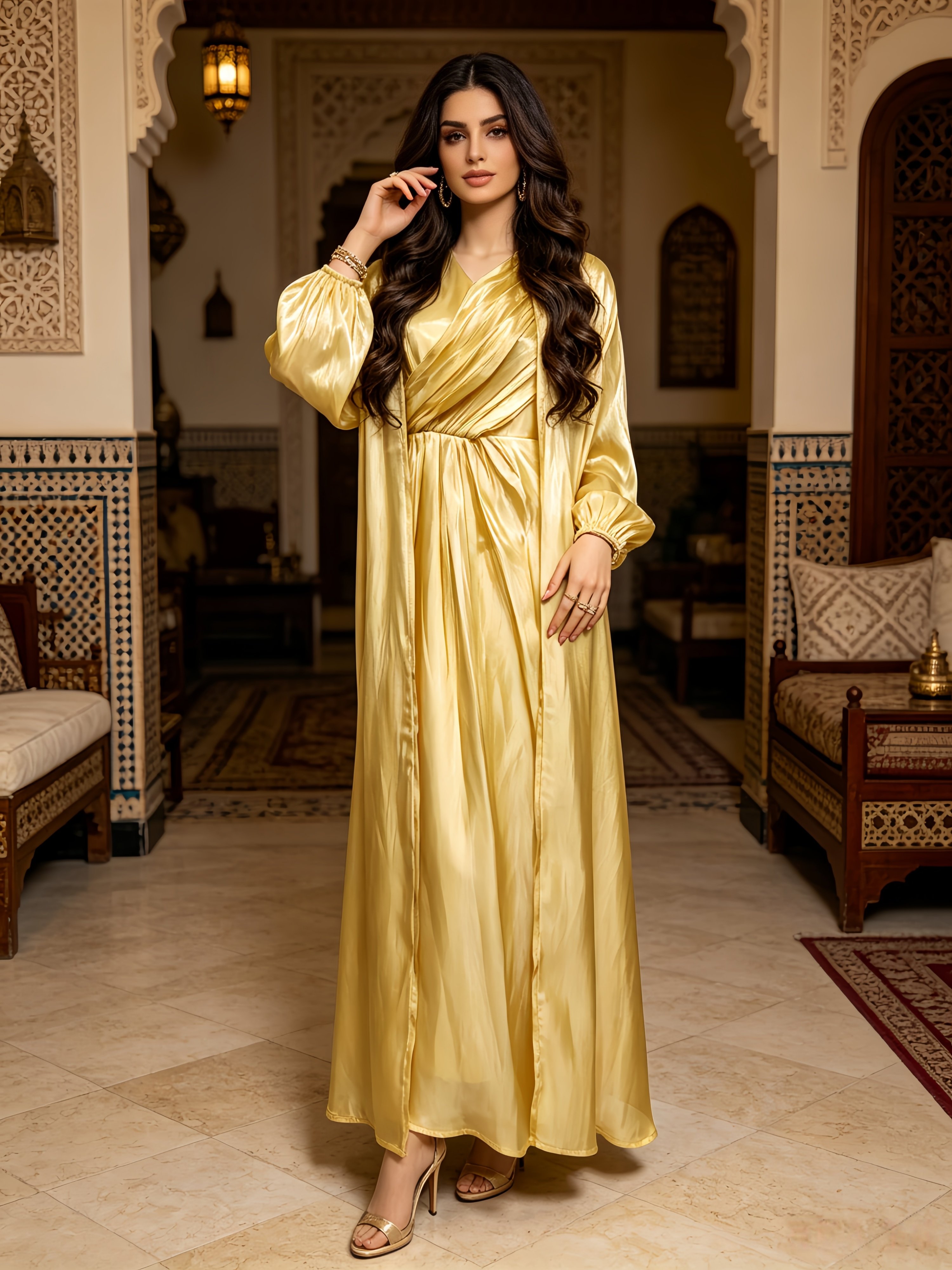 Yellow A-Line Dress with Long Sleeves