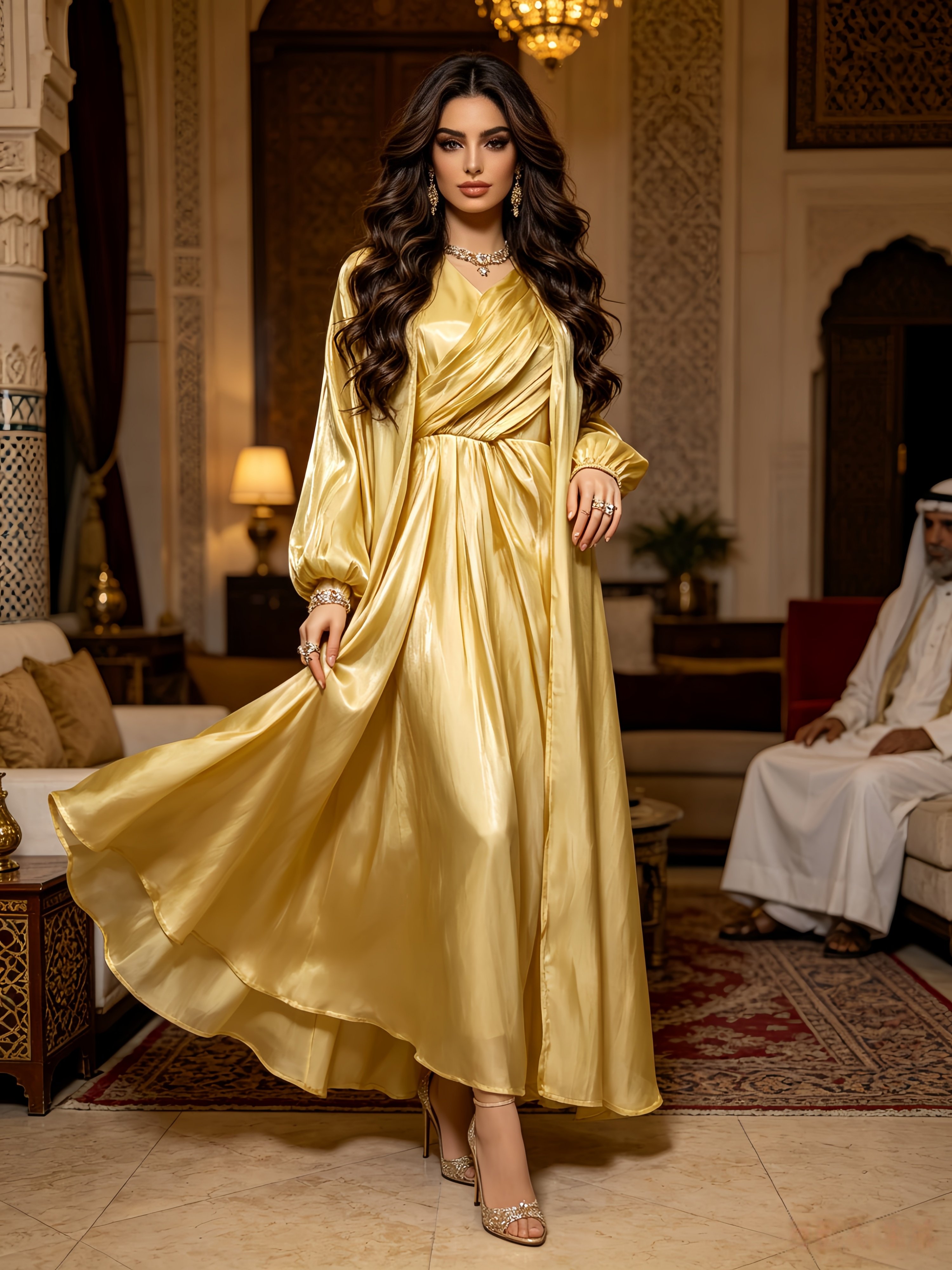 Yellow A-Line Dress with Long Sleeves