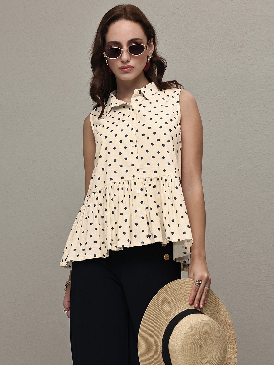 Off White Polka Dot Cotton Top