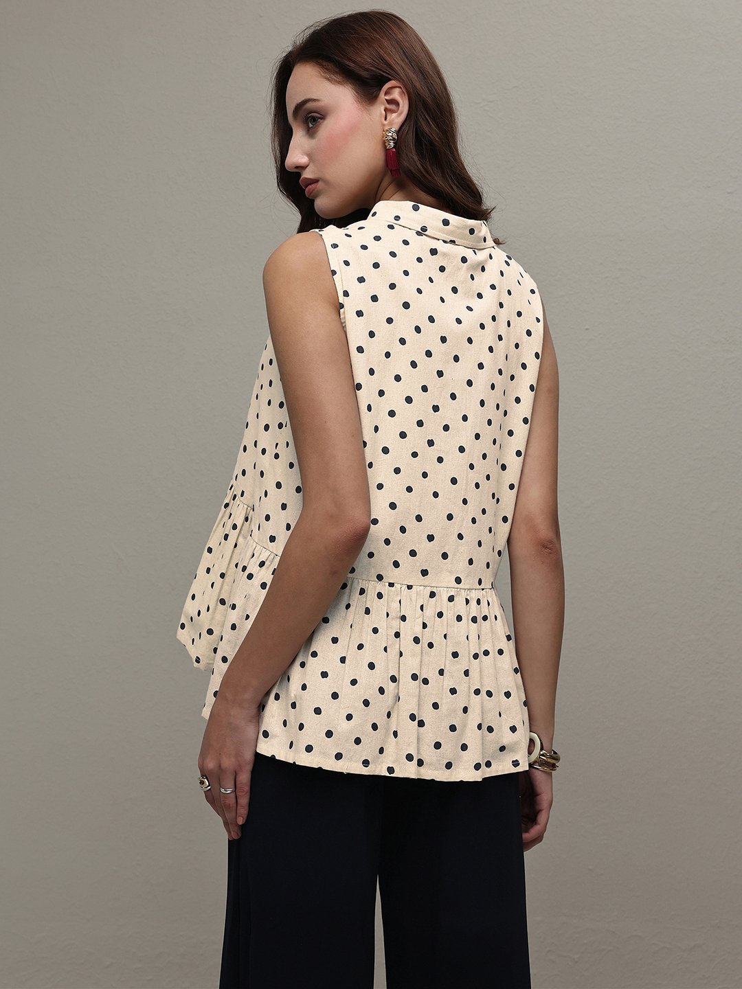 Off White Polka Dot Cotton Top