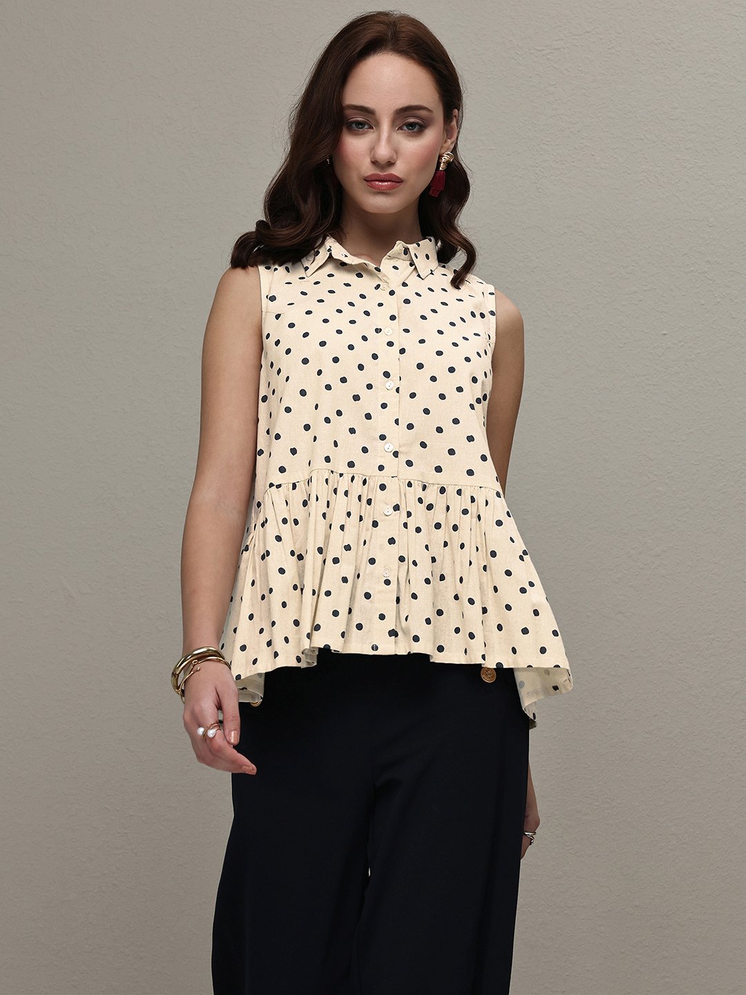 Off White Polka Dot Cotton Top