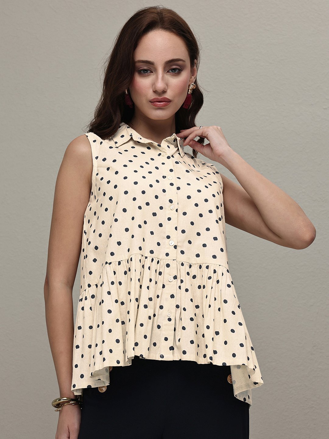 Off White Polka Dot Cotton Top
