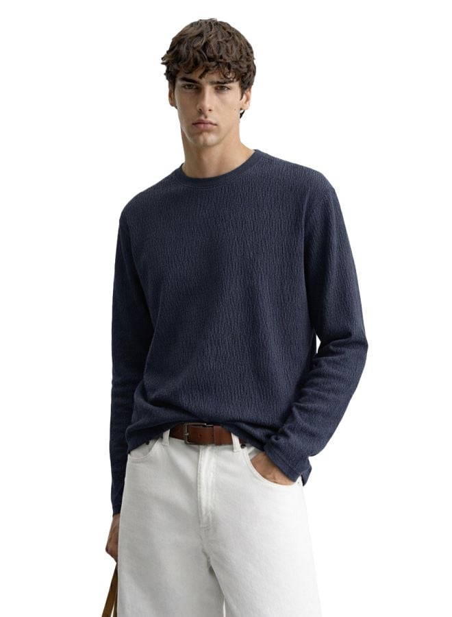 Men Relaxed Fit Textured Crew Neck T-Shirt