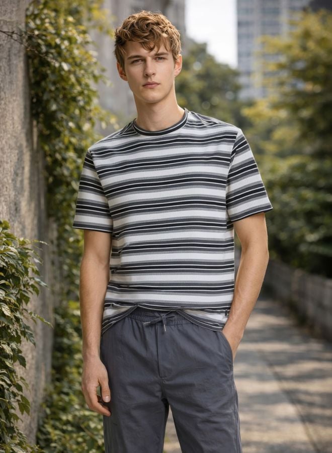 Men Relaxed Fit Striped Crew Neck T-Shirt