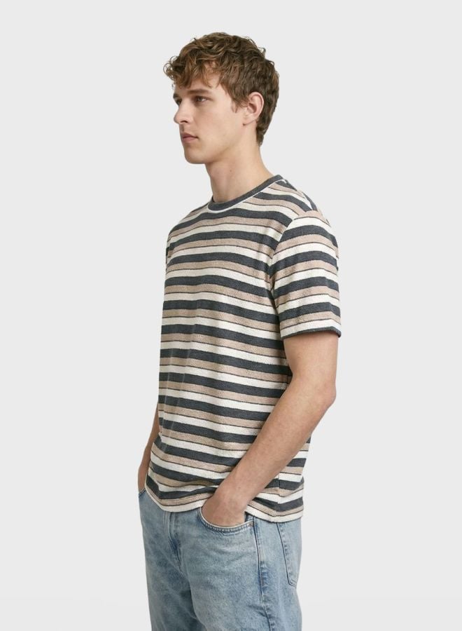 Men Slim Fit Striped Crew Neck T-Shirt