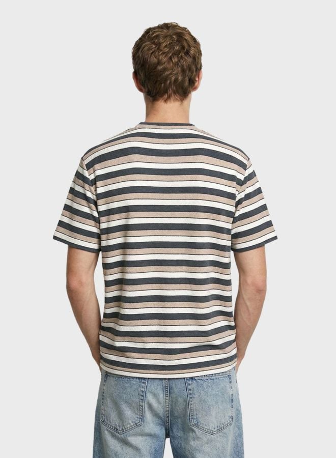 Men Slim Fit Striped Crew Neck T-Shirt