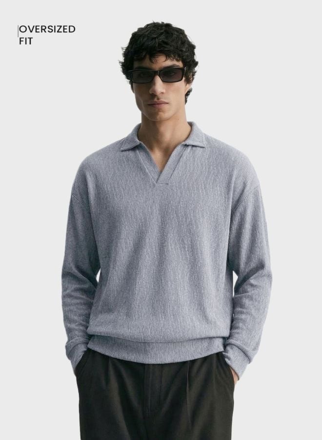 Men Oversized Textured Polo T-Shirt
