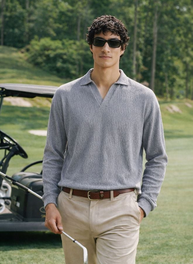 Men Oversized Textured Polo T-Shirt