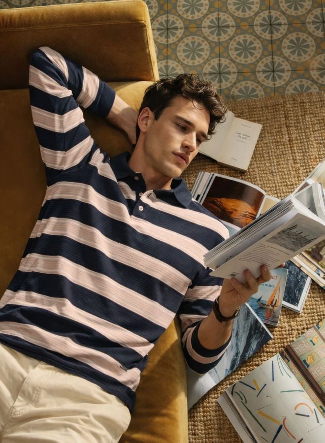 تيشيرت بولو مخطط بقصة ضيقة للرجال