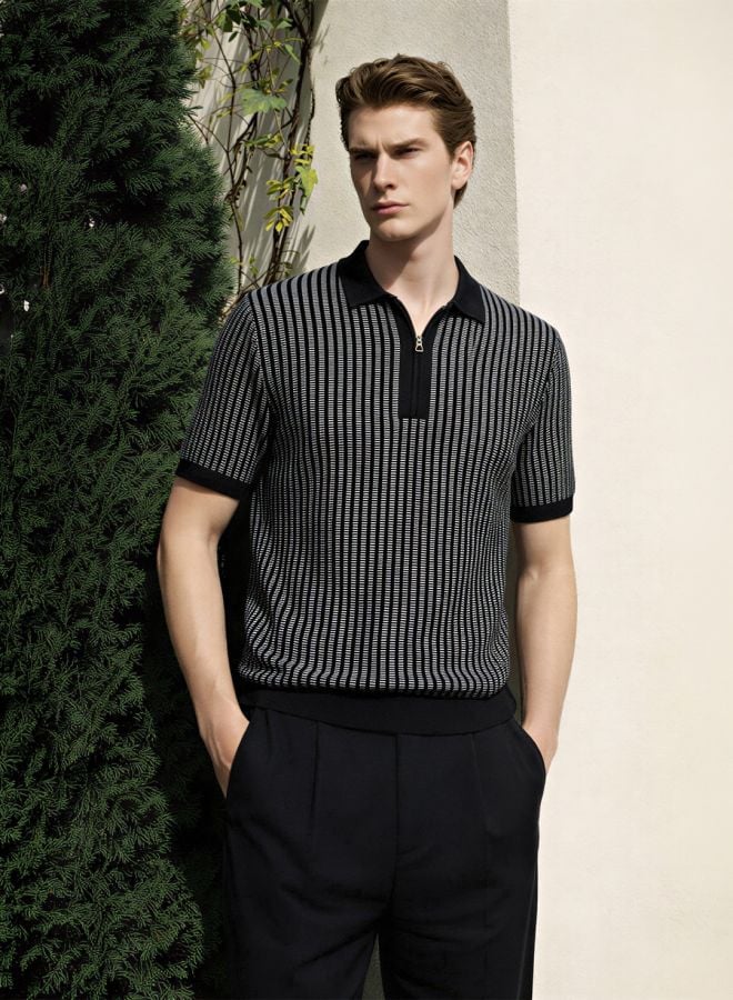 Men Slim Fit Striped Polo T-Shirt