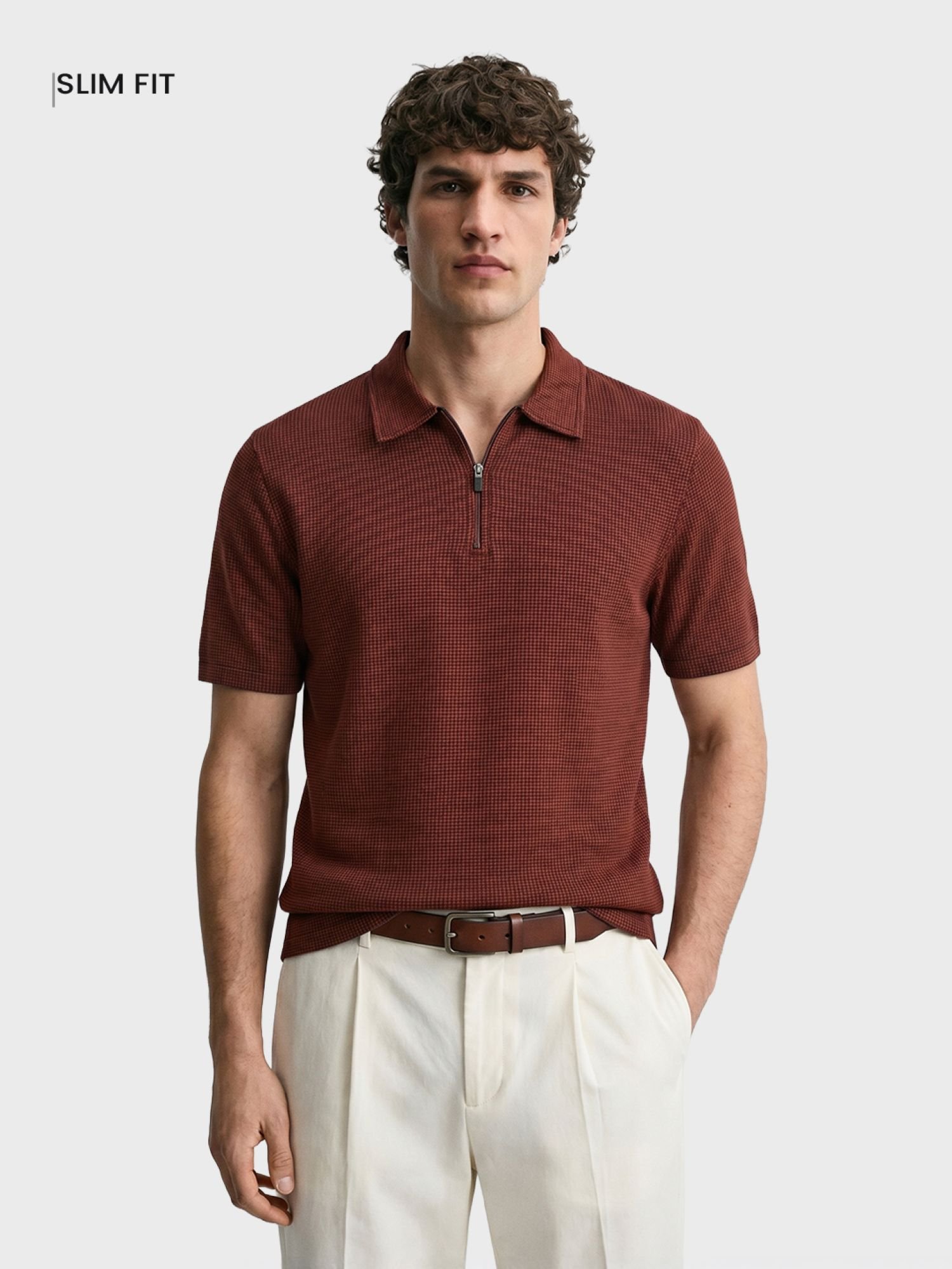 Men Slim Fit Geometric Polo T-Shirt