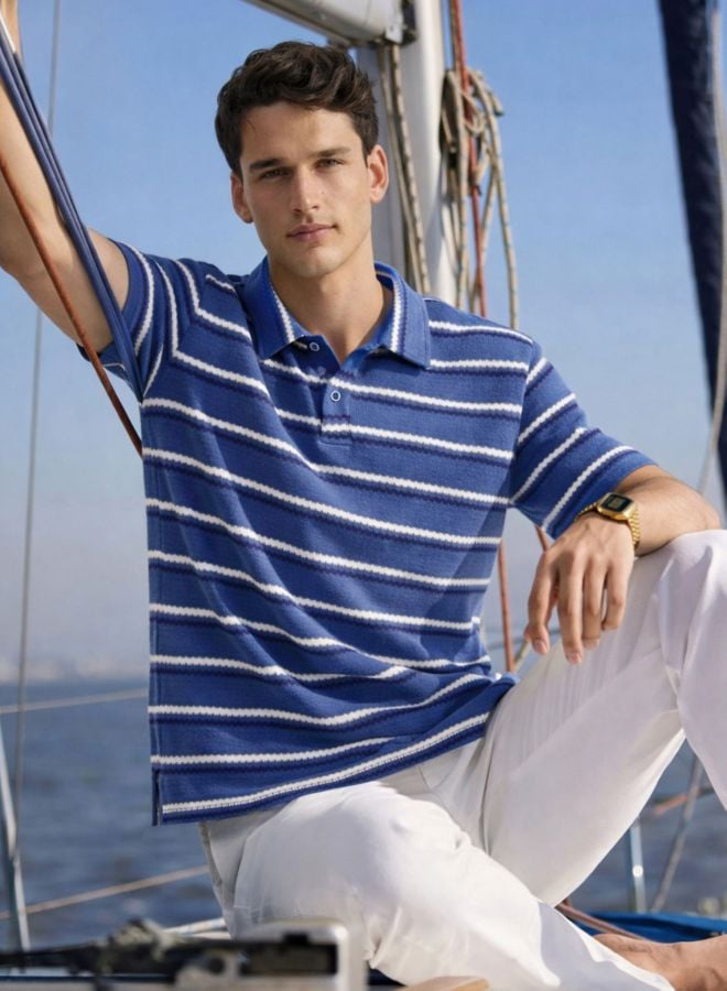 Men Regular Fit Striped Polo T-Shirt