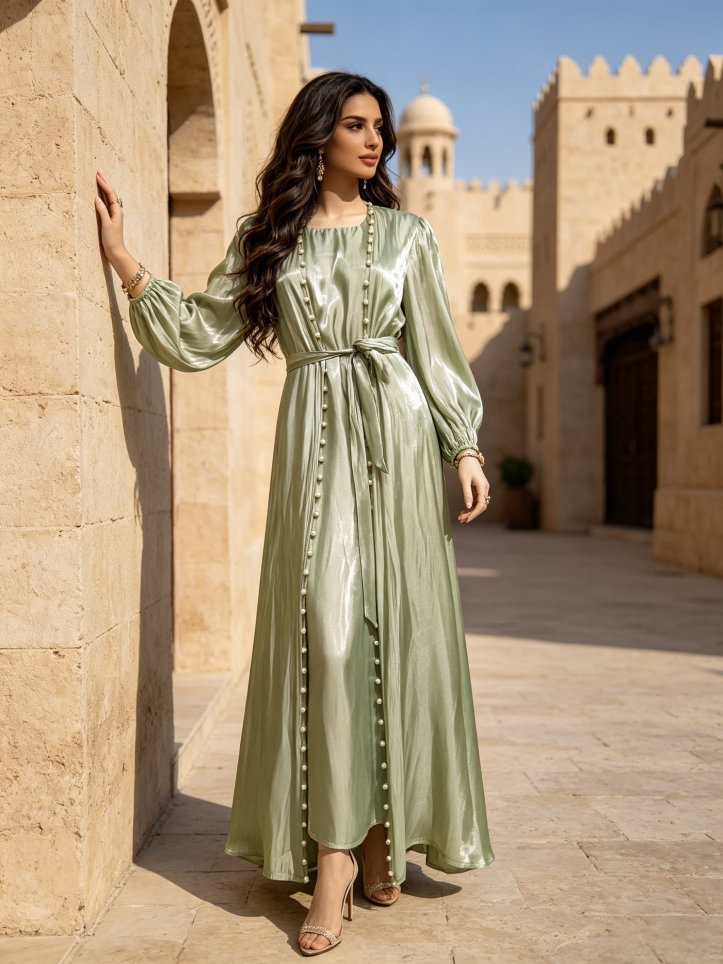 عباية مزينة باللون الأخضر