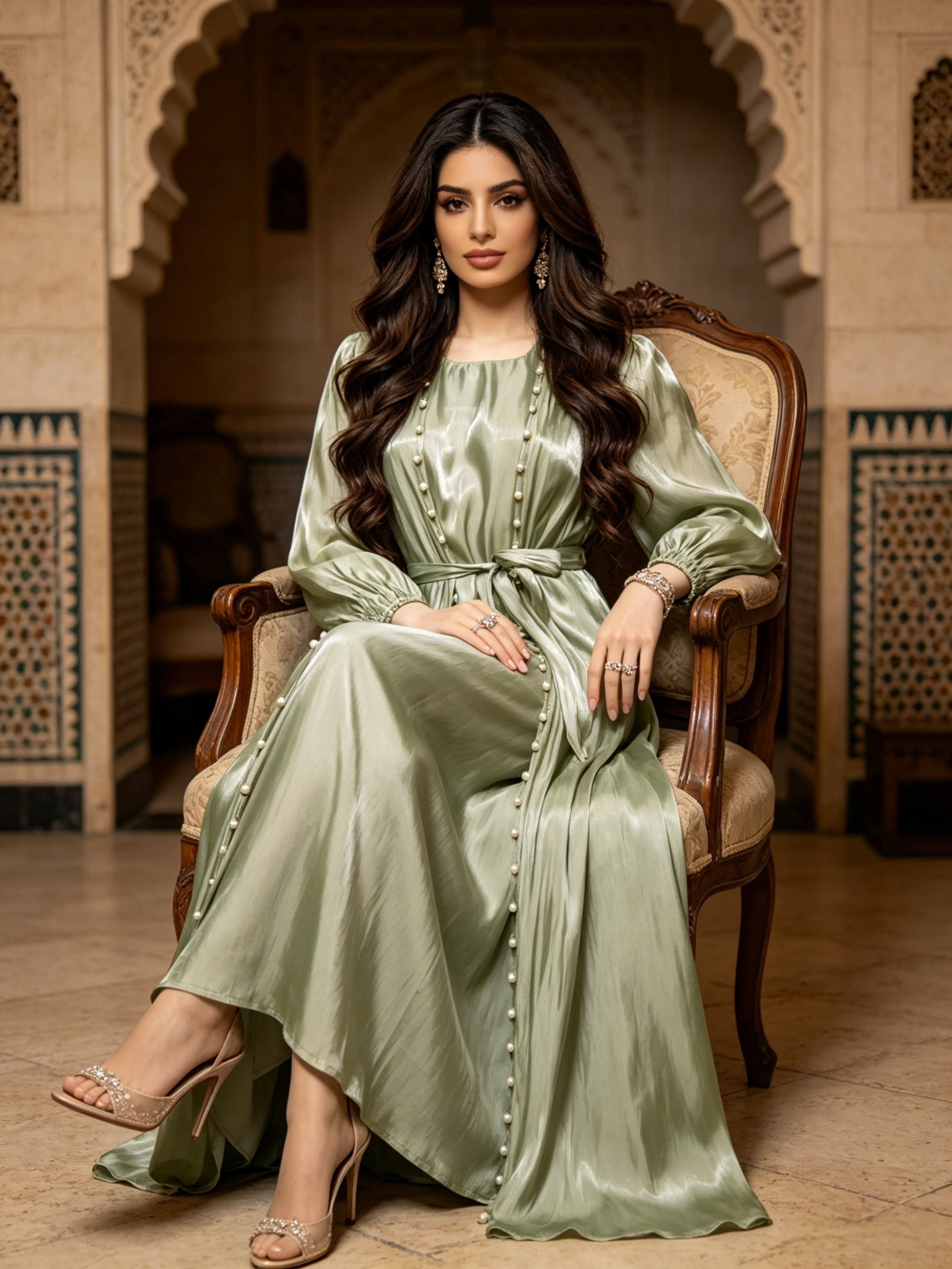 عباية مزينة باللون الأخضر