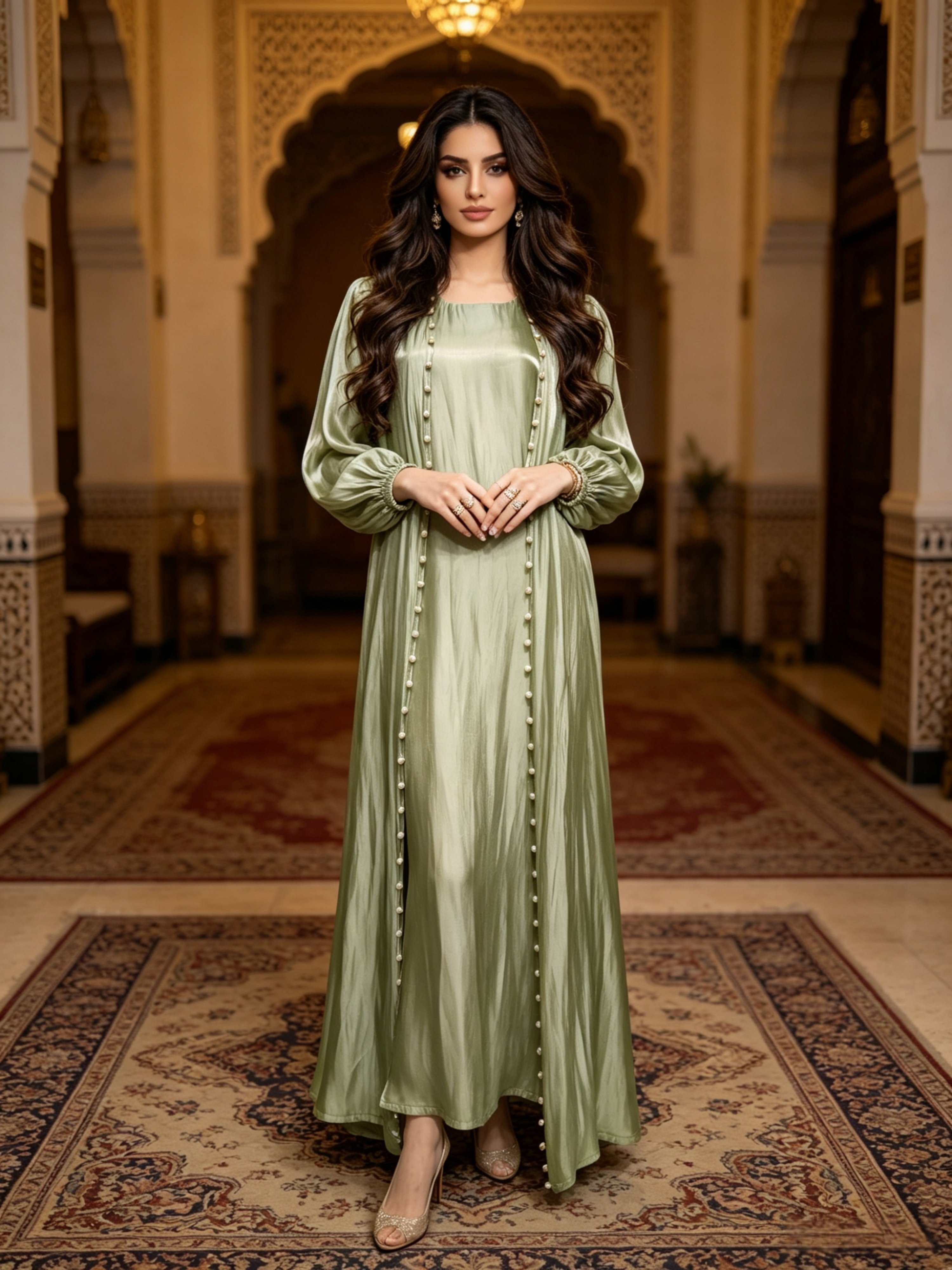 عباية مزينة باللون الأخضر