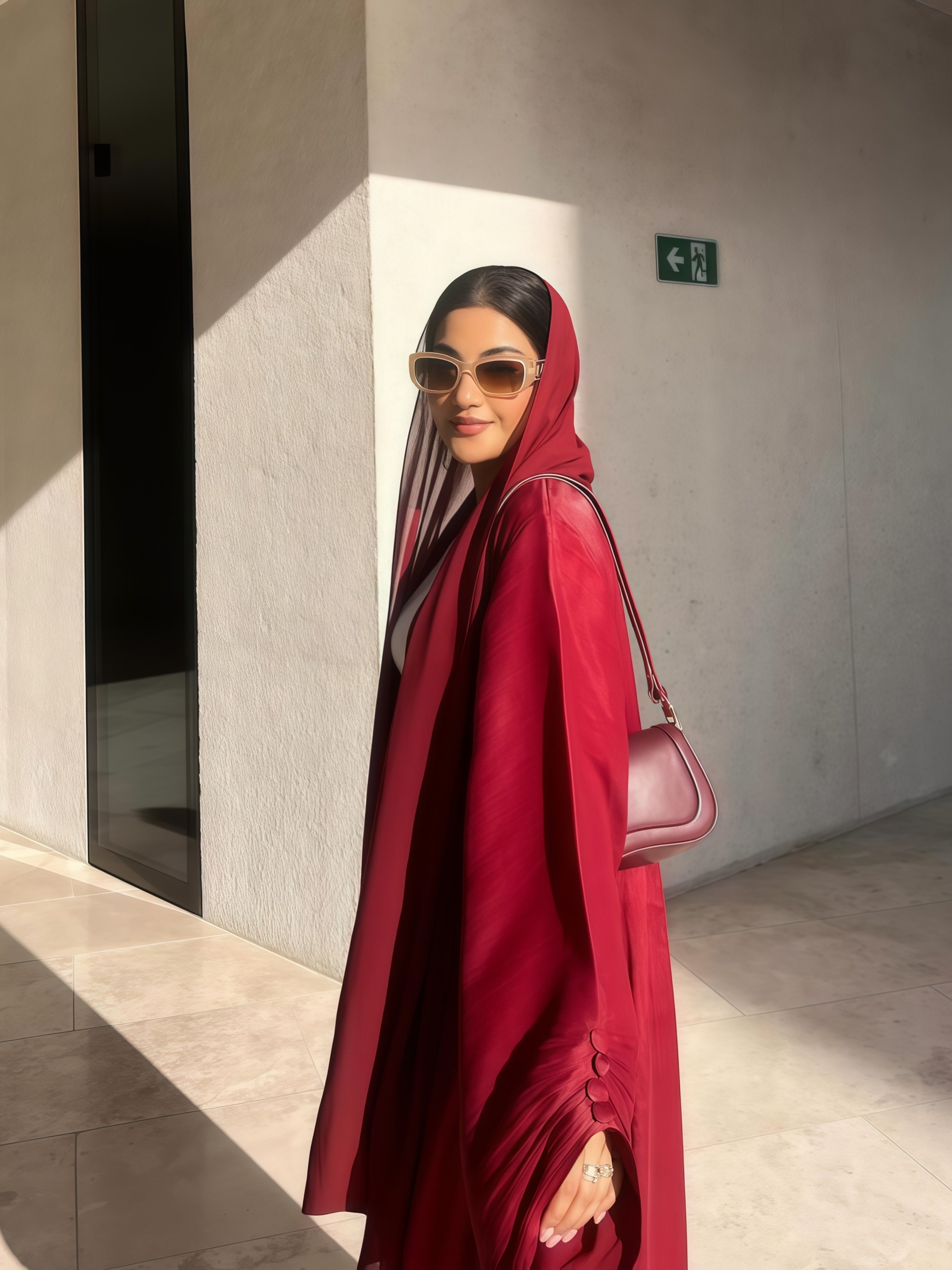 عباية سادة بأكمام طويلة باللون العنابي